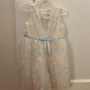 Popatu Cream and Blue Floral Kids Dress
